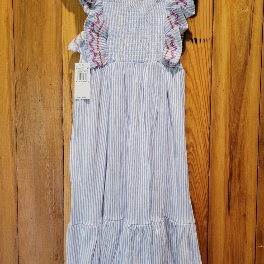 Jessica Sipson Blue Striped Kids Dress with Ruffle Sleeves - Picture 5 of 6